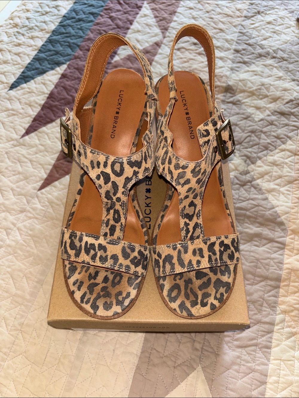 Lucky Brand Vidany Leopard Print Block Heel Strappy Sandals Sz 11M